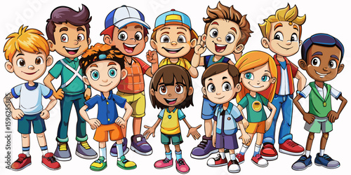 Children with different nationalities on white background