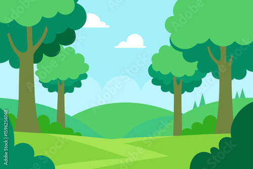 soft green clearing among trees