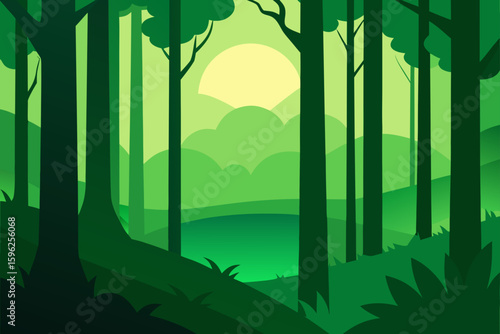 sun drenched forest in green tones