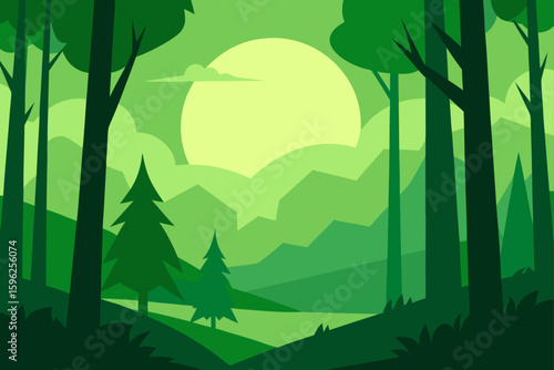 sun drenched forest in green tones