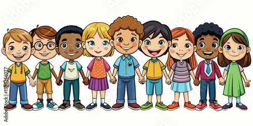 Children with different nationalities on white background
