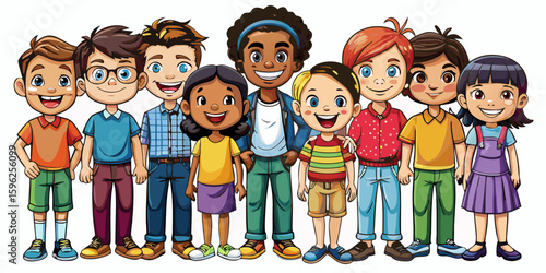 Children with different nationalities on white background