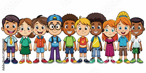 Children with different nationalities on white background