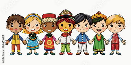 Children with different nationalities on white background