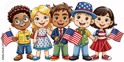 Children with different nationalities on white background