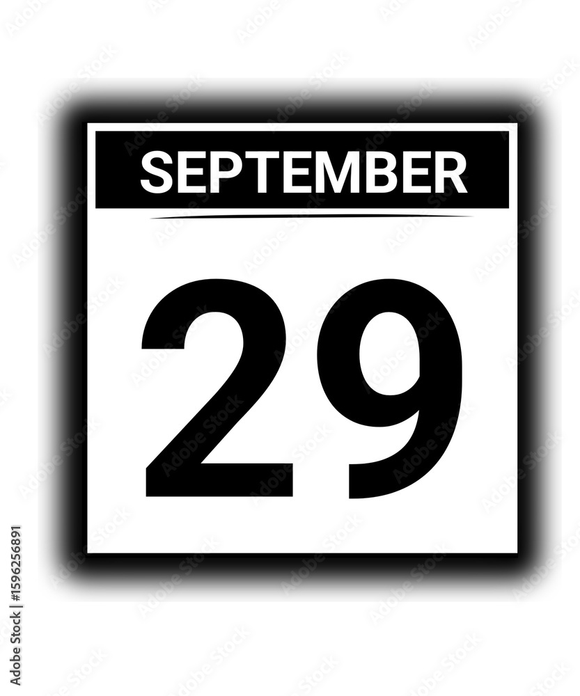 Black and white color September month calendar date 29 Black and white color September month calendar date 29