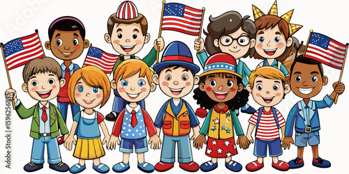 Children with different nationalities on white background