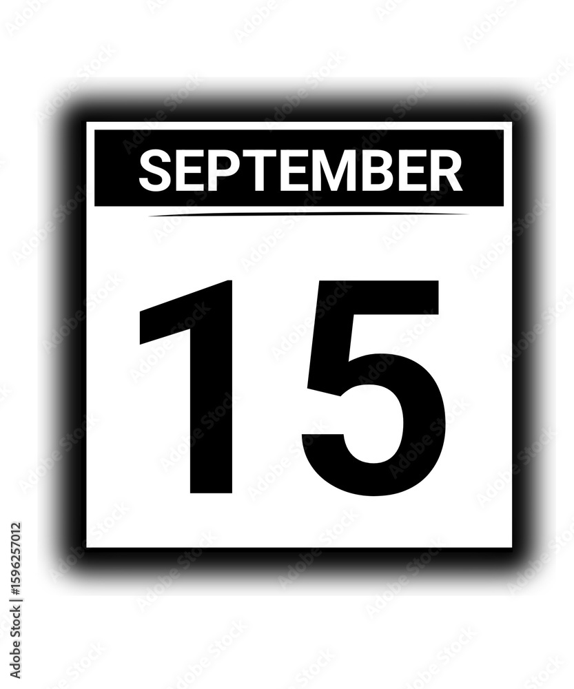 Black and white color September month calendar date 15 Black and white color September month calendar date 15