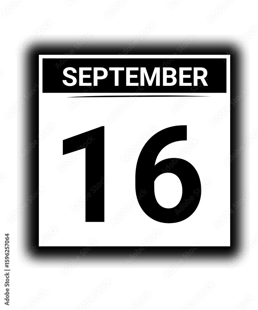 Black and white color September month calendar date 16 Black and white color September month calendar date 16
