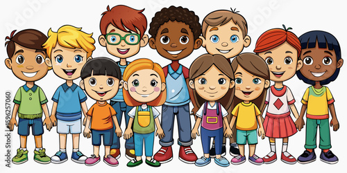 Children with different nationalities on white background