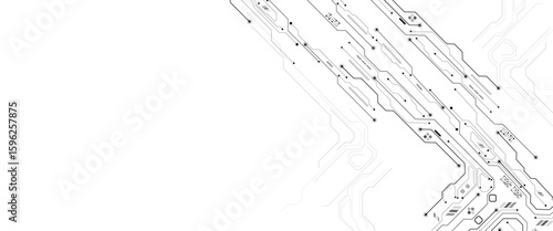 Vector abstract technology frame made of circuit board wires and digital elements. white futuristic background with microchip components.
