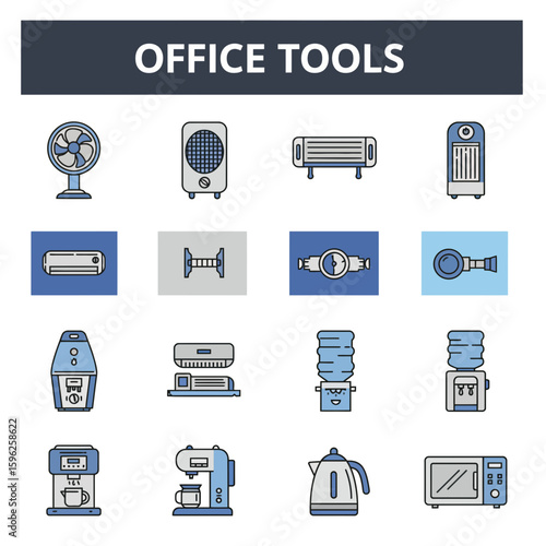 Office Tools and Appliance Icons Collection Vector Set