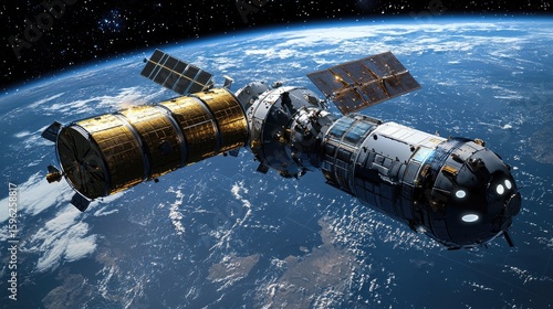 Fototapeta Naklejka Na Ścianę i Meble -  Orbital space station over a celestial globe.