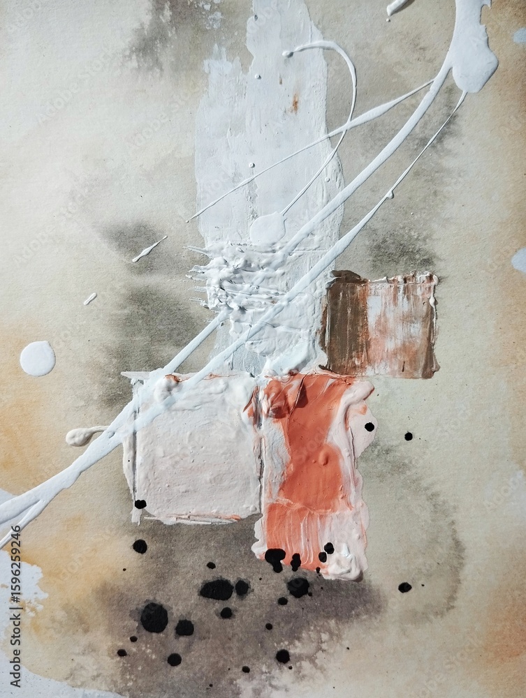 Fototapeta premium Contemporary geometric cubism abstract painting in soft earthy tone color composition