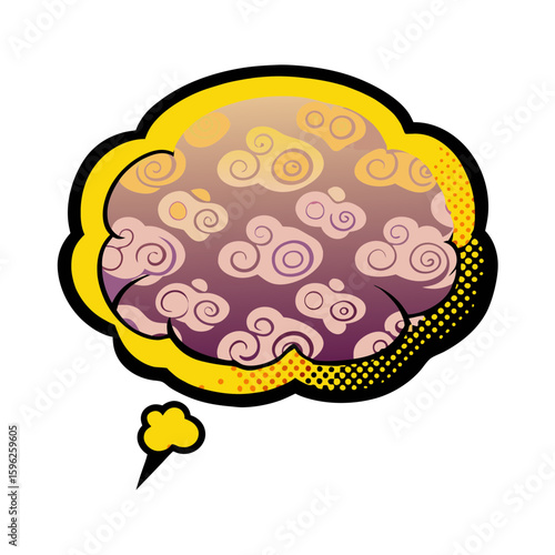 Isolated vector image of colorful thought bubble in pop art style on transparent background  