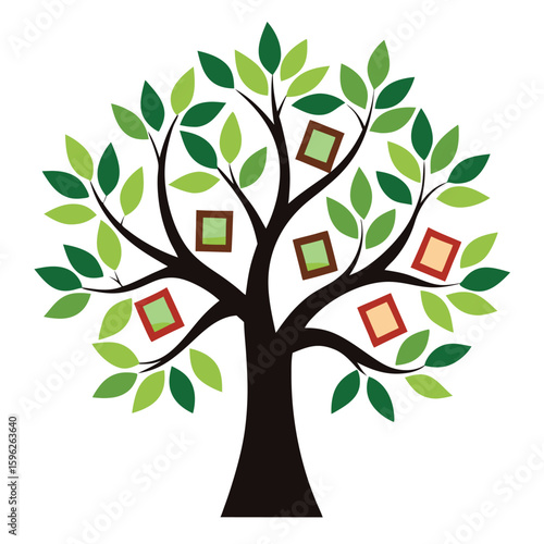 Artistic family tree design with decorative photo frame style leaves for cherished memories