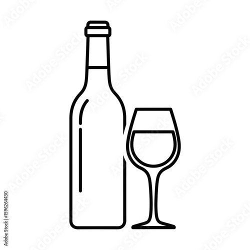 Wine bottle and glass icon for food and cooking