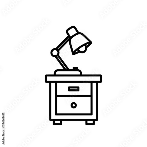 Desk lamp on a nightstand icon in black outline style