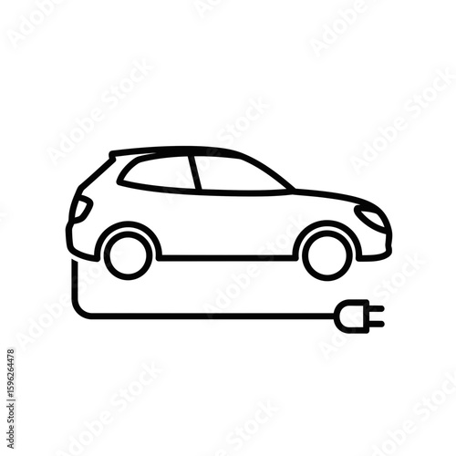 Electric vehicle icon with charging cable in minimalist style