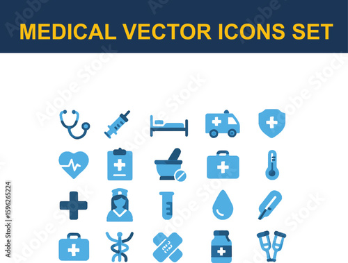 Blue medical vector icons set on white background medical icons