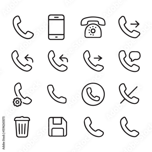 Collection of hand drawn phone icons isolated on white background