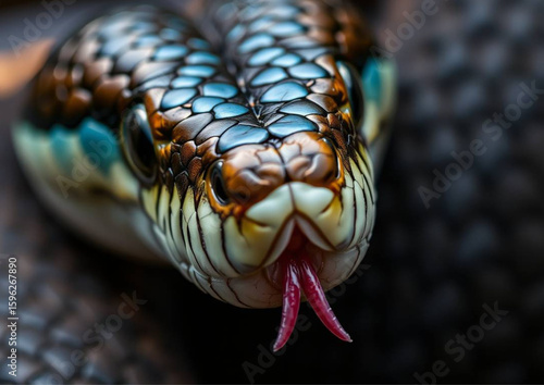 close up of a snake on a white background