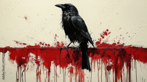 Raven perched atop a bloody ledge