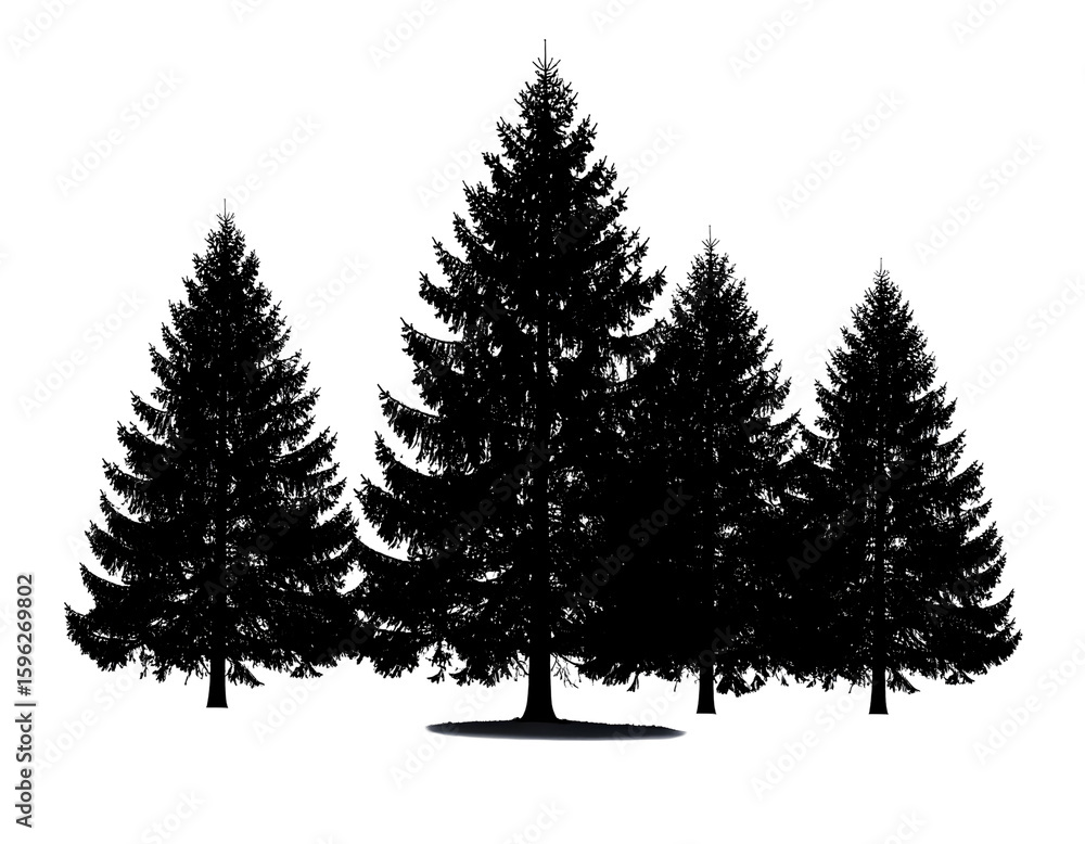 Obraz premium A serene stand of towering evergreen trees forms a striking silhouette, embodying natural strength.
