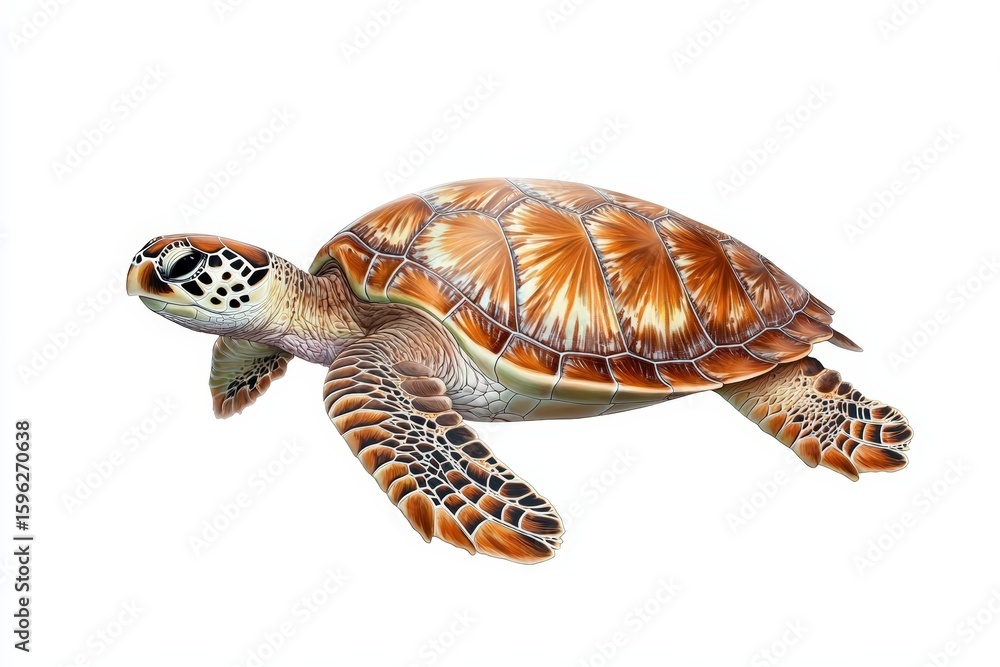 Obraz premium Realistic Illustration of a Sea Turtle Swimming Gracefully Underwater with Detailed Texture