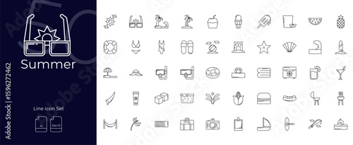 Summer Line Editable Icons set. Vector illustration in modern thin line style of Summer icons: beach, travel, hotel, etc