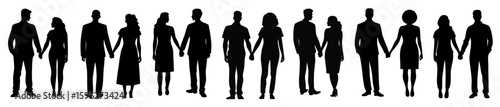 Man and Woman Holding Hands, Black Silhouette Collection Symbolizing Long-Term Friendship, Companionship, Connection, and Human Bond for Relationship, Lifestyle, and Social Concept Design