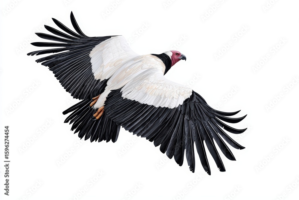 Fototapeta premium Majestic bird soaring in flight with outstretched wings against a white background
