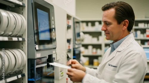 Wallpaper Mural Pharmacist Using Automated Dispensing System in Pharmacy Torontodigital.ca