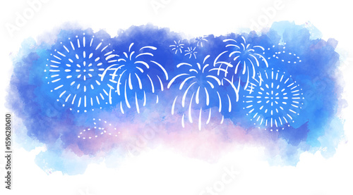 夜空に咲く花火の水彩画

