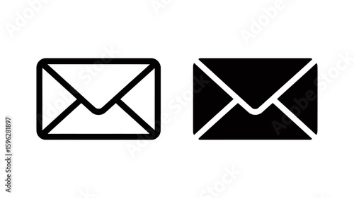 Vector art of an envelope icon in outline and solid black versions