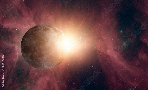 Fototapeta Naklejka Na Ścianę i Meble -  Attack of the asteroid (meteor) on the Moon 