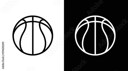 Vector art of a basketball icon is shown in both outline and solid black versions