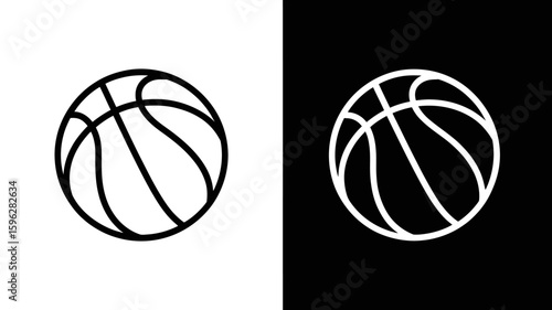 Vector art of a basketball icon is shown in both outline and solid black versions