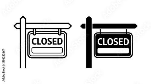Vector art of two closed signs, one outlined and one solid black, isolated on white