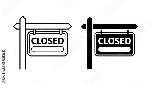 Vector art of two closed signs, one outlined and one solid black, isolated on white