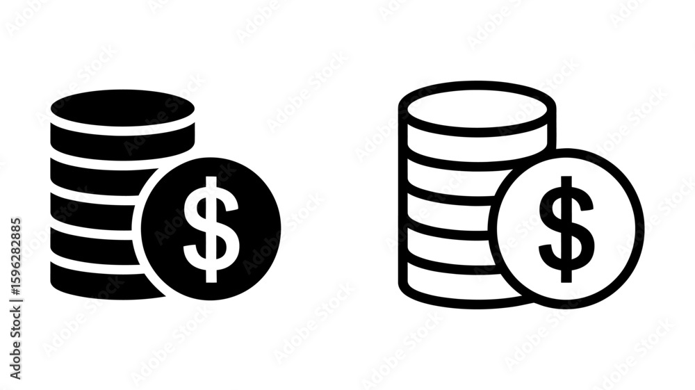 Vector art of two icons of stacks of coins with a dollar symbol Vector art of two icons of stacks of coins with a dollar symbol