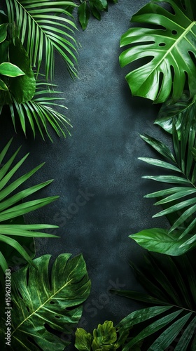 Tropical Leaves Frame Dark Backdrop Natural Greenery