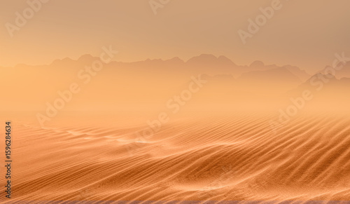 Fototapeta Naklejka Na Ścianę i Meble -  Panoramic view of orange sand dune desert with orange mountains and hill - Namib desert, Namibia