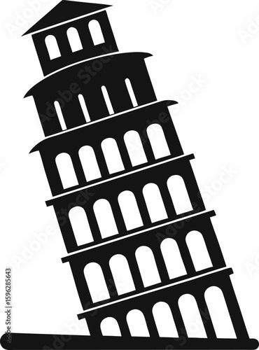 Solid Black Leaning Tower Of Pisa Minimal Vector Icon