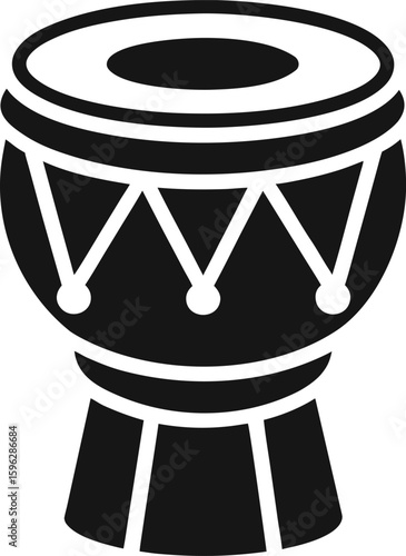 Solid Black Traditional Drum Silhouette Vector Icon