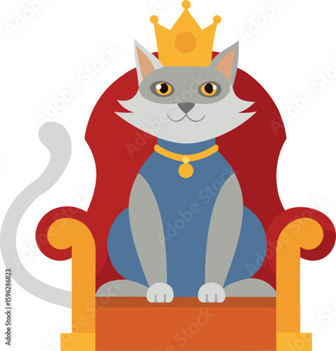 Royal Cat Sitting On Velvet Throne Wearing Jeweled Crown