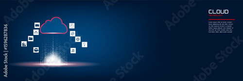 The concept of cloud technology work together with  technology to help send and receive information through maximum efficiency,Vector illustration fantastic style,Cloud technology concept