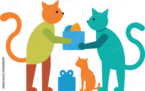 Cats Volunteering At Shelter Handing Out Toys