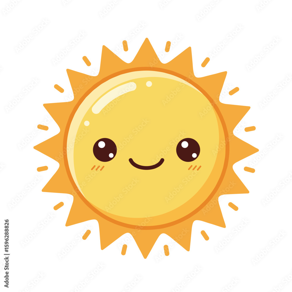 Fototapeta premium Adorable smiling sun illustration for children's decor, educational materials, and cheerful marketing designs