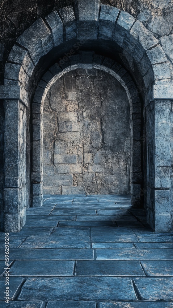 Obraz premium Stone Archway Leading to Room with Stone Floor, Dark and Mysterious